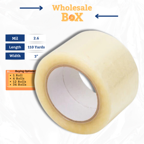 Heavy Duty Packing Tape, Clear 2.6 Mil 3 inch x 110 Yards, Extra Strength Refill for Packing and Shipping 24 Rolls per Order