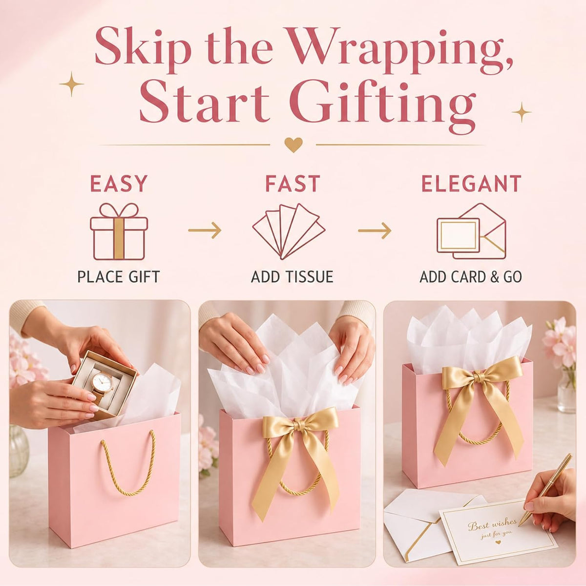 JP Jpack Large Gift Bags with Handles 12.6x9.8x4.3