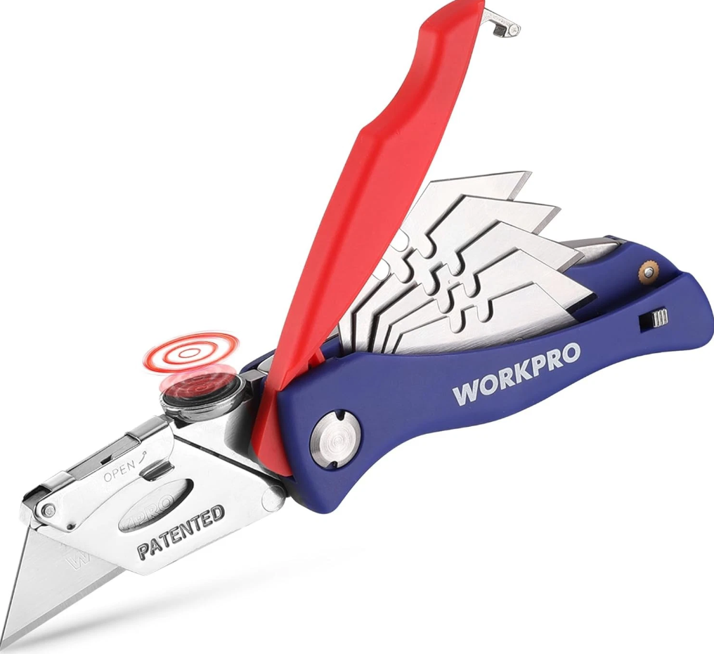 Folding Utility Knife Quick-Change Box Cutter 5PCS Extra Blade in Handle - Work Pro