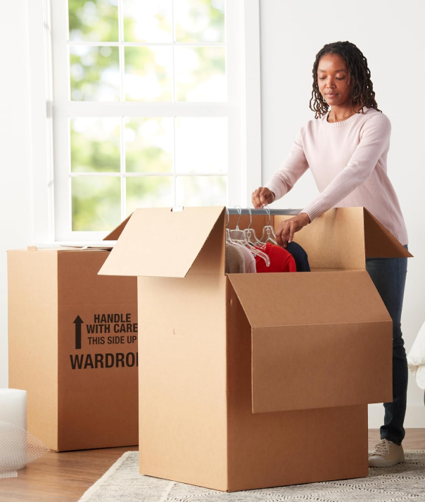 Wardrobe Clothing Moving Boxes with Bar – 3 Pack (20" x 20" x 34")