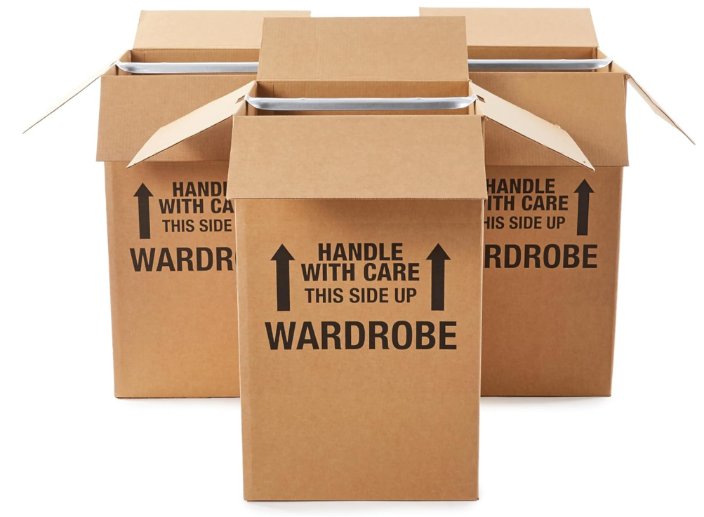 Wardrobe Clothing Moving Boxes with Bar – 3 Pack (20" x 20" x 34") 